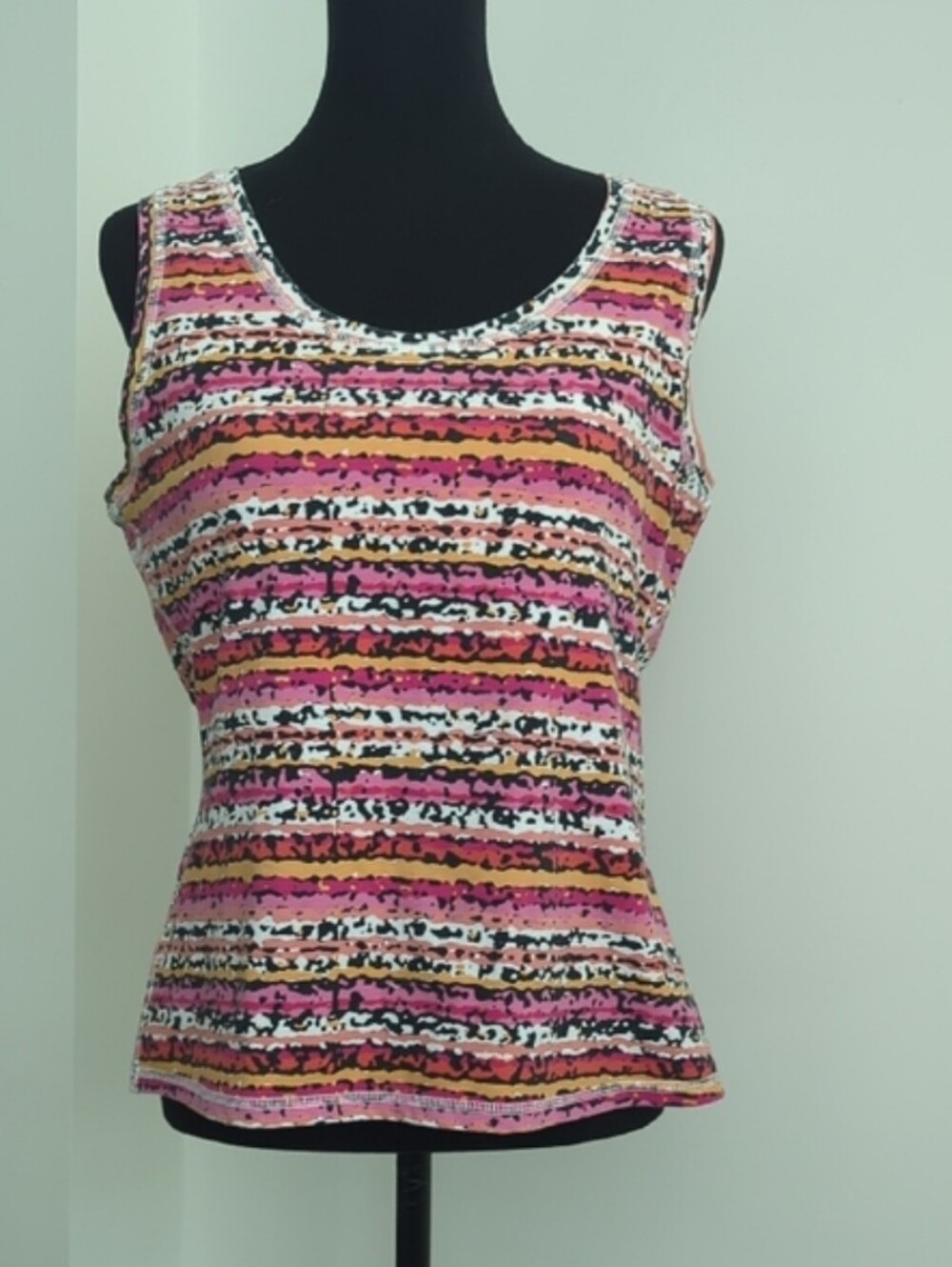 VTG Be Inspired Boho Striped Scoop Neck Tank Top Shelf-Bra XL,